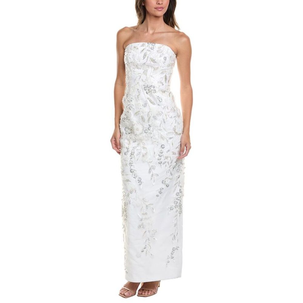 Milly Womens  Magnolia Silver Beaded Dream Sequin Maxi Dress, White